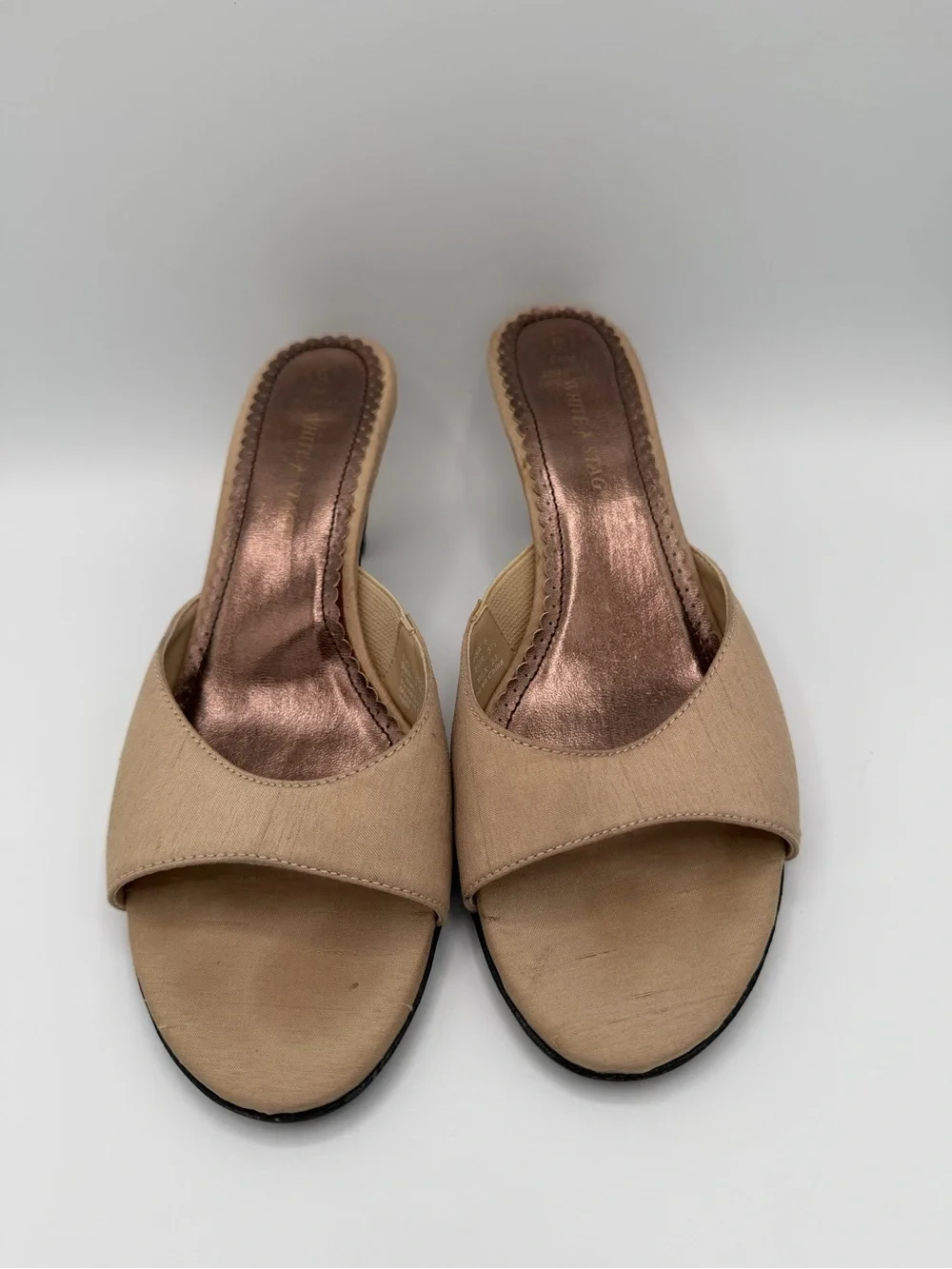 White Stag Tan Slide Heels with Rose-Gold Insole